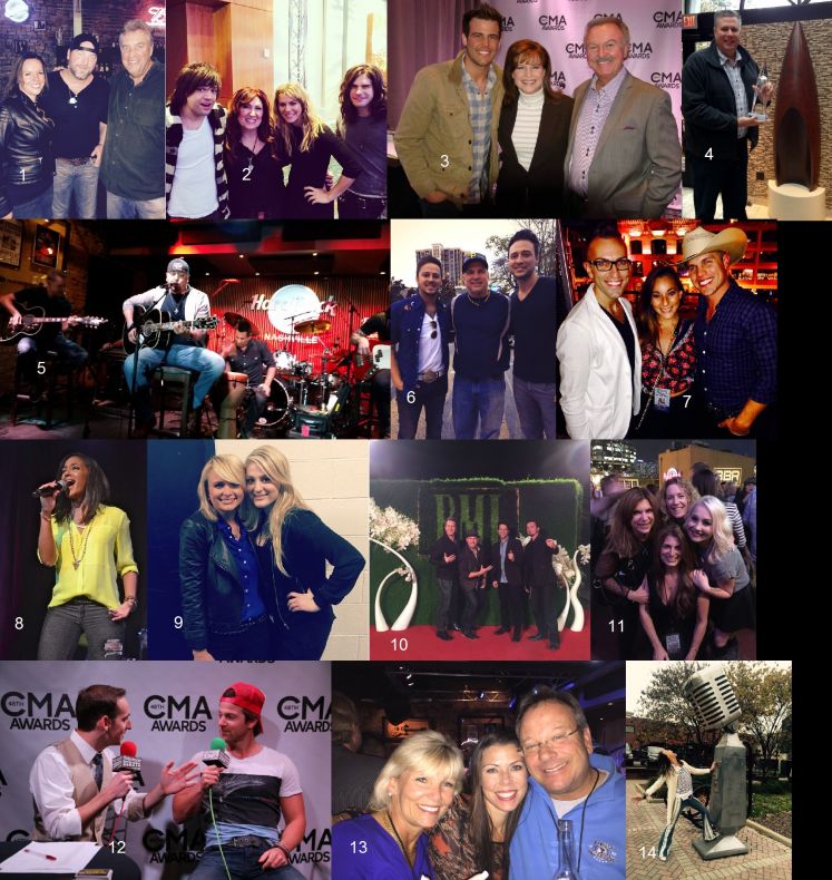 CMA, Nashville, KXKT, Curb, Lee Brice, Republic, The Band Perry, Jo Dee Messina, Broken Bow, Jackie Lee, Lorianne Crook, Charlie Chase, Crook and Chase, Hoss Michaels, Jason Aldean, Hard Rock Cafe, RCA, Love and Theft, Garth Brooks,  Dustin Lynch, Capitol