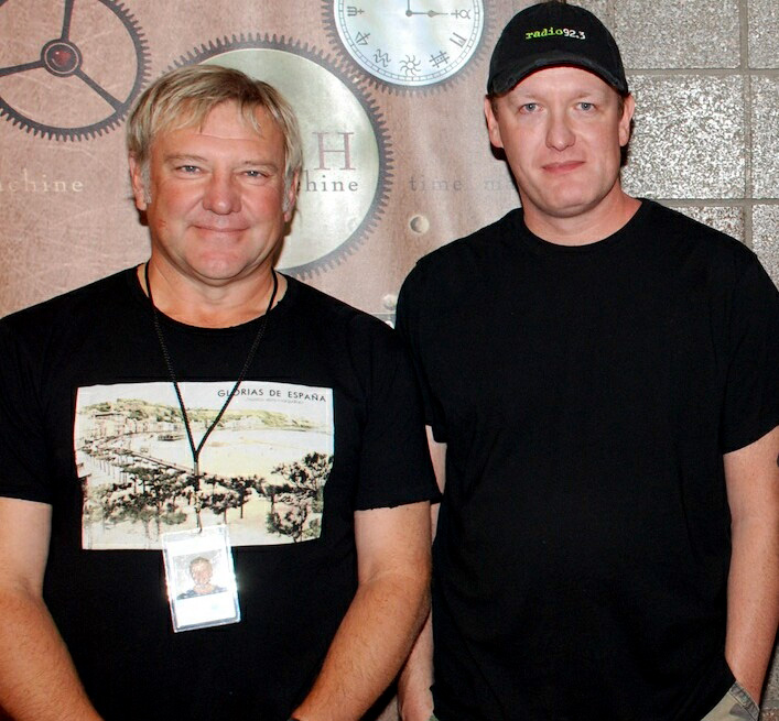 Rush's Alex Lifeson with WKRK's Dom Nardella