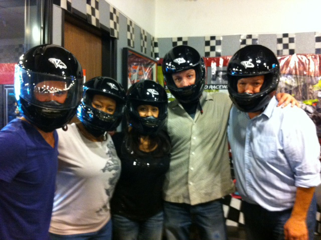 Adam Cappa in a friendly go-kart race with KSGN staffers
