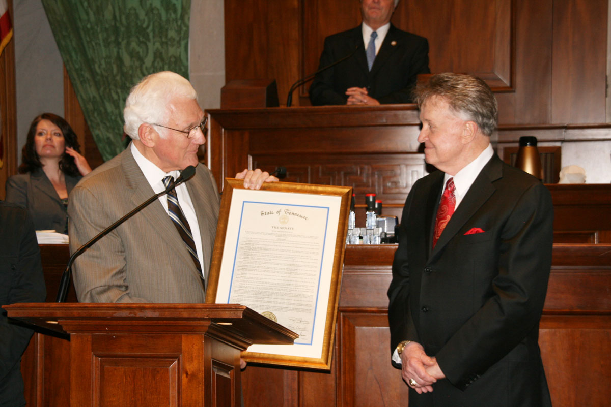 Bill Anderson accepted a Joint Resolution from Senator Joe Hayes.