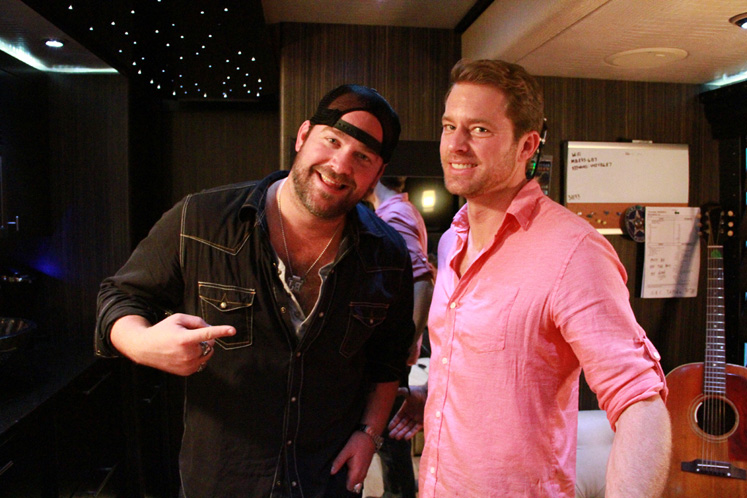 Lee Brice gives a tour of his tour bus toCelebrity Coaches' Drew Waters  