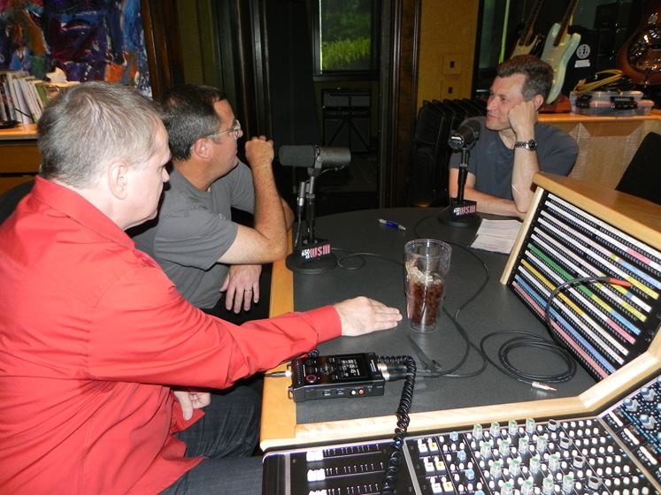 Paul Franklin and Vince Gill (Center) talk with host Bill Cody on Opry Entertainment 
